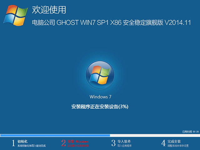 电脑公司 GHOST WIN7 SP1 X86 安全稳定旗舰版 V2014.11(32位)